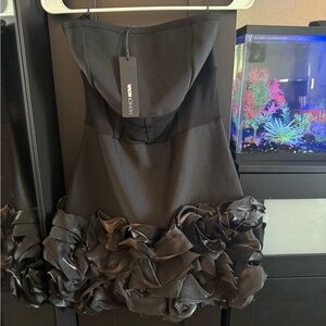 Fashion Nova Black Strapless Dress with Floral Hem